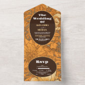 焦げたオレンジ色のフローラ結婚アールヌーボー オールインワン招待状 (内側)