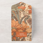 焦げたオレンジ色のフローラ結婚アールヌーボー オールインワン招待状 (外側)