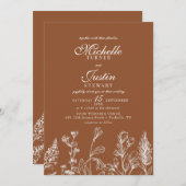 焦げたオレンジ色のフローラ結婚式招待状 招待状 (正面/裏面)