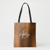 焦げたオレンジ色のブラシ仕上げ金属ベージュホワイトモノグラム トートバッグ (正面)