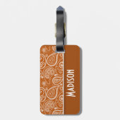 焦げたオレンジ色のペイズリー;フローラ ラゲッジタグ (裏面縦)