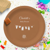 焦げたオレンジ色のボホミニマリスト赤ちゃんシャワー ペーパープレート