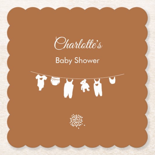 焦げたオレンジ色のミニマリストBohoベビーシャワー ペーパーコースター (正面)