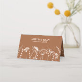 焦げたオレンジ色のワイルドフラワースケッチシンプルフローラ プレイスカード (裏面)