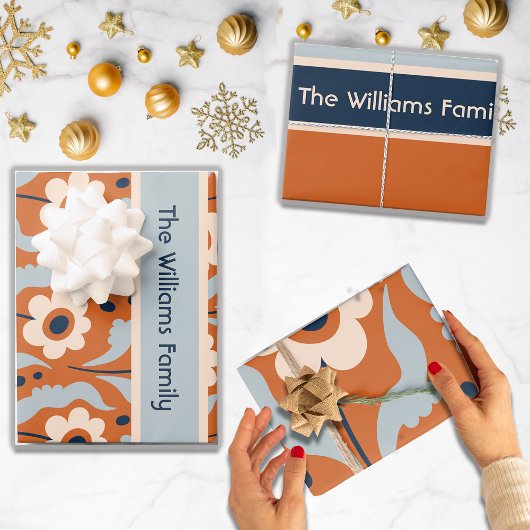 焦げたオレンジ色の卵花名前をカスタムする ラッピングペーパーシート