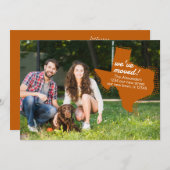 焦げたオレンジ色の引っ越しました-点々のあるテキサス州ムービング 案内状 (正面/裏面)