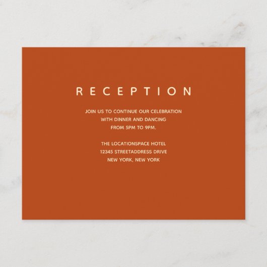 焦げたオレンジ色の披露宴情報 エンクロージャーカード (正面)