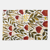 焦げたオレンジ色の植物性フローライラストレーション キッチンタオル (横)