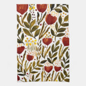 焦げたオレンジ色の植物性フローライラストレーション キッチンタオル (縦)