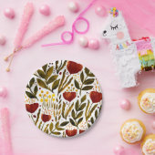 焦げたオレンジ色の植物性フローライラストレーション ペーパープレート (パーティー)