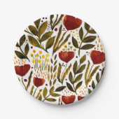 焦げたオレンジ色の植物性フローライラストレーション ペーパープレート (正面)