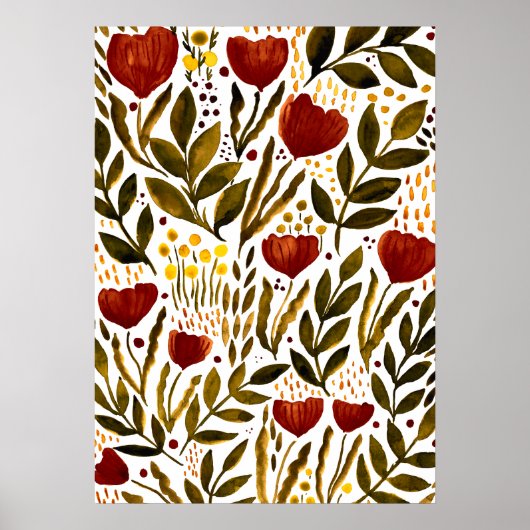 焦げたオレンジ色の植物性フローライラストレーション ポスター (正面)
