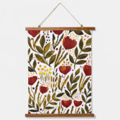 焦げたオレンジ色の植物性フローライラストレーション 吊り下げ型タペストリー (正面)