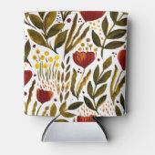 焦げたオレンジ色の植物性フローライラストレーション 缶クーラー (正面)