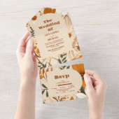 焦げたオレンジ色の水の色のワイルドフラワー結婚ズ オールインワン招待状 (貼ってはがせる)