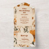 焦げたオレンジ色の水の色のワイルドフラワー結婚ズ オールインワン招待状 (内側)