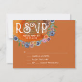 焦げたオレンジ色の水の色のワイルドフラー結婚ズ 出欠カード (正面)