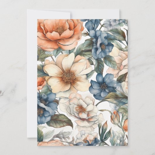 焦げたオレンジ色の水カラーフローラ金ゴールド誕生日 招待状 (裏面)