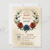 焦げたオレンジ色の海軍花の植物性ブライダルシャワー 招待状 (正面)