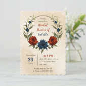 焦げたオレンジ色の海軍花の植物性ブライダルシャワー 招待状 (スタンド正面)