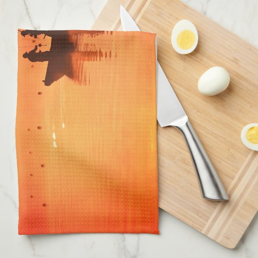 焦げたオレンジ色の漁師 キッチンタオル (四つ折り)