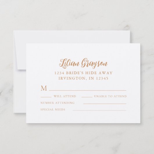 焦げたオレンジ色の秋のフローラの結婚植物 出欠カード (裏面)