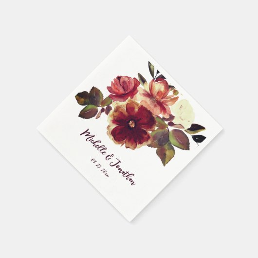 焦げたオレンジ色の秋フローラ水結婚色の スタンダードカクテルナプキン (角)