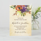 焦げたオレンジ色の紫のフローラ結婚クリスチャン 招待状 (スタンド正面)