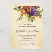 焦げたオレンジ色の紫のフローラ結婚クリスチャン 招待状 (正面/裏面)