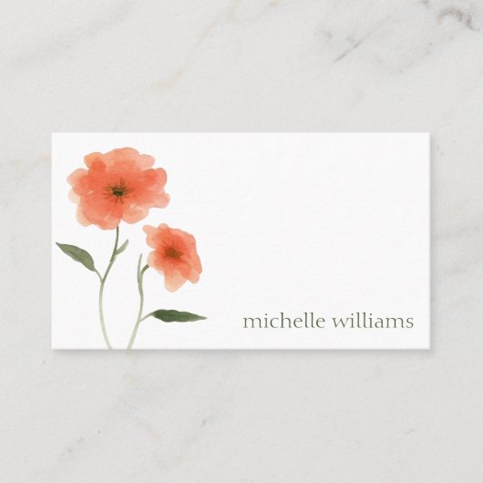 焦げたオレンジ色の花と森の緑のフローラ 名刺 (正面)
