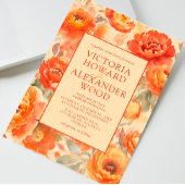 焦げたオレンジ色の花の秋の結婚式 招待状