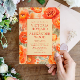 焦げたオレンジ色の花の秋の結婚式 招待状