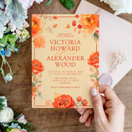焦げたオレンジ色の花の秋の結婚式 招待状