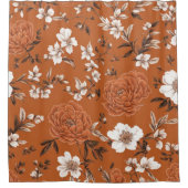 焦げたオレンジ色の花柄 シャワーカーテン (正面)