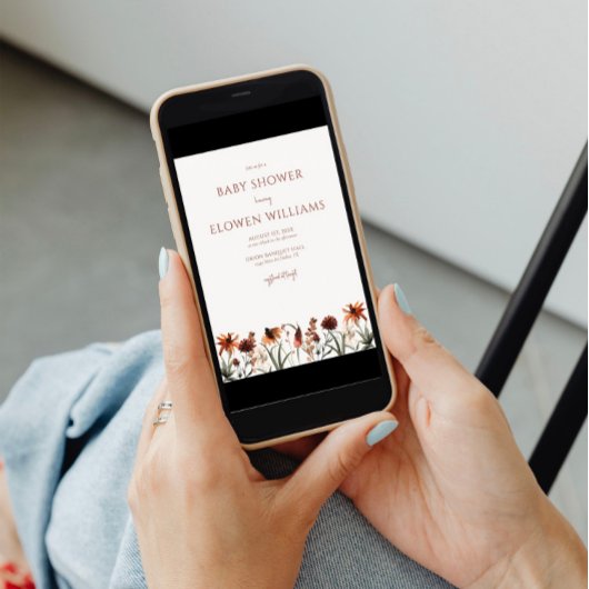 焦げたオレンジ色の野生の花の赤ちゃんシャワー招待状 招待状