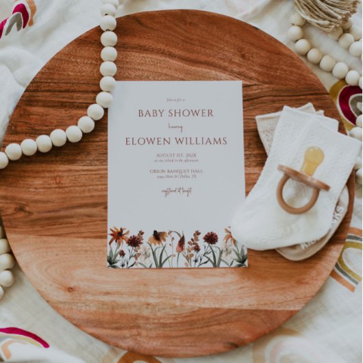 焦げたオレンジ色の野生の花の赤ちゃんシャワー招待状 招待状