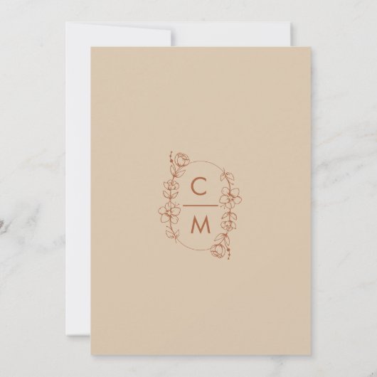 焦げたオレンジ色の野生の花ボヘミアン結婚アーチ セーブザデート (裏面)