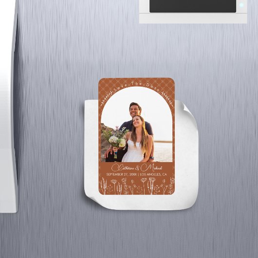 焦げたオレンジ色の野生の花ボヘミアン結婚アーチ マグネット