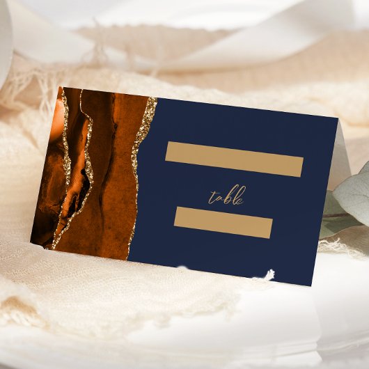 焦げたオレンジ色の金ゴールドアガテダークグリーン結婚ズ プレイスカード