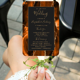 焦げたオレンジ色の金ゴールドアガテダーク結婚式 プログラム ハンドファン