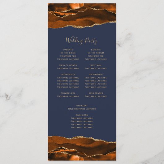焦げたオレンジ色の金ゴールドアガテネイビーブルー結婚ズ プログラム (裏面)
