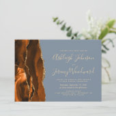 焦げたオレンジ色の金ゴールドアゲートダスティブルー結婚ズ 招待状 (スタンド正面)