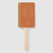 焦げたオレンジ色の金ゴールドグリッターエッジ結婚式 プログラム ハンドファン (裏面)