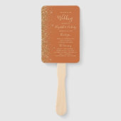 焦げたオレンジ色の金ゴールドグリッターエッジ結婚式 プログラム ハンドファン (正面)