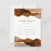 焦げたオレンジ色の金ゴールドテラコッタアゲートマーブル結婚ズ 出欠カード (正面)