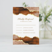 焦げたオレンジ色の金ゴールドテラコッタアゲートマーブル結婚ズ 出欠カード (スタンド正面)