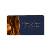 焦げたオレンジ色の金ゴールドネイビー結婚ブルズ差出人住所 ラベル (正面)