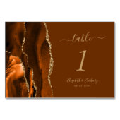 焦げたオレンジ色の金ゴールドブラウン結婚アゲート テーブルナンバー (裏面)