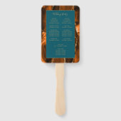 焦げたオレンジ色の金ゴールド瑪瑙ティール（緑がかった色）結婚式 プログラム ハンドファン (裏面)