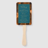 焦げたオレンジ色の金ゴールド瑪瑙ティール（緑がかった色）結婚式 プログラム ハンドファン (正面)